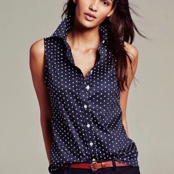 Banana Republic Tops - Banana Republic Sleeveless Navy Polka Dot Blouse